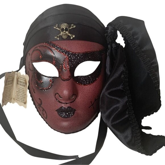 Masquerade Mask Black & Red Pirate Style - Pier 1 Store - Hand made In Venice - Picture 1 of 11
